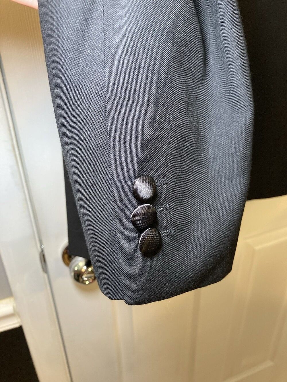 House of St. Benets Black Two Button Tuxedo Jacket Satin Lapel 52L Long - Picture 3 of 13
